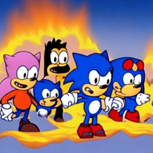 Prompt: sonic family guy from Peter griffin flamethrower, fomenting Nowhere  down on is in a by characters guys in art