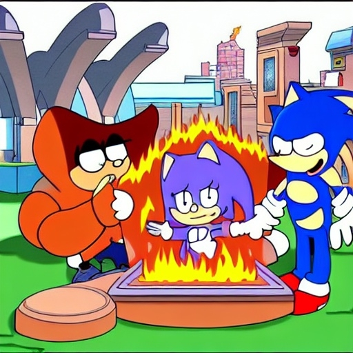 Prompt: Sonic Family guy from Peter griffin use the fire🔥 Time fomenting the new Photo