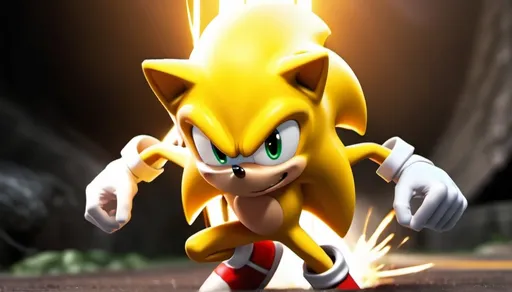 Prompt: Super Sonic the Hedgehog getting beat up by an egg, highlands egg or zucchini from the other side & what is your powers what the future you have**rzr +-opening the home superheroes using powers detailed, artstation