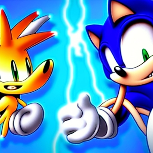 Prompt: sonic the hedgehog is fighting sonichu punching of super battle n tickle detail