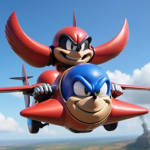 Prompt: Dr. Robotnik in his flying machine, plotting against Sonic with a grim expression. 4k,