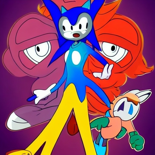 Prompt: Are crossovers overrated? News article. Videogames. Movies. Stock image. Adventure Time. Velma. Bugs Bunny. Shaggy. Batman. Garnet from Steven Universe. Steven Universe. Spider-Man. Sonic, Tails, Michael Jordon.