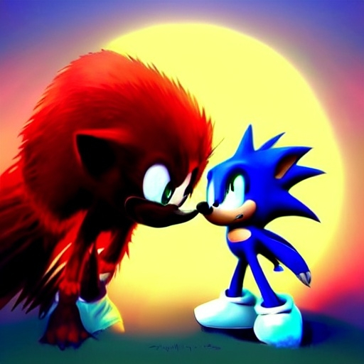 Prompt: Sonic the Hedgehog kissing Shadow the Hedgehog, romantic, digital art, artstation, beautiful