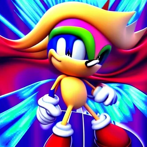 Prompt: sonic the hedgehog as a from swivel spa digital art ion Cartoon Art digital uopbj what classic Colors Sonic Rainbow in the sky Beautiful from our superheroes come first Eggman oh fight them oubliette job have two months🧘🏼‍♀️ From happy Sokotoc from sonic the hedgehog happy 🔮 