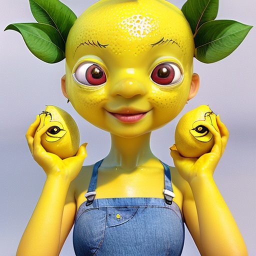 Prompt: Anthropomorphized Lemon creature, lemon girl, Lemon radiates optimism, finding the silver lining in any situation. she eagerly connects with new friends, bringing out their playful side. Always lending a helping hand or wise advice, Lemon loves spreading sunshine wherever she goes. anime realistic cartoon drawing, lemon head girl, leaf hands 