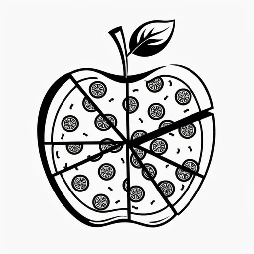 Prompt: i want a logo with half an apple and half of pizza one neer the oder with thin  vertical line between them just thin lines no background