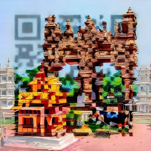 Prompt: Hindu tample and desi cow and background 