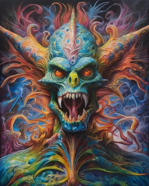 Prompt: creature In the mesmerizing painting, The artwork, with its remarkable attention to detail and vibrant colors, beautifully portrays the subject’s allure and undeniable star power, complex, hyperdetailed, intricate, oil on canvas, airbrush