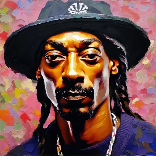 Prompt: Portrait of Snoop Dogg, very thick Impasto, impressionism