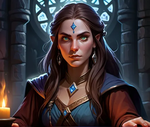 Prompt: Female sorcerer, face portrait, illustration, cinematic, detailed facial features, mystical aura, intense gaze, magical elements, high quality, epic fantasy, detailed, cinematic lighting, DND art style, mysterious ambiance
