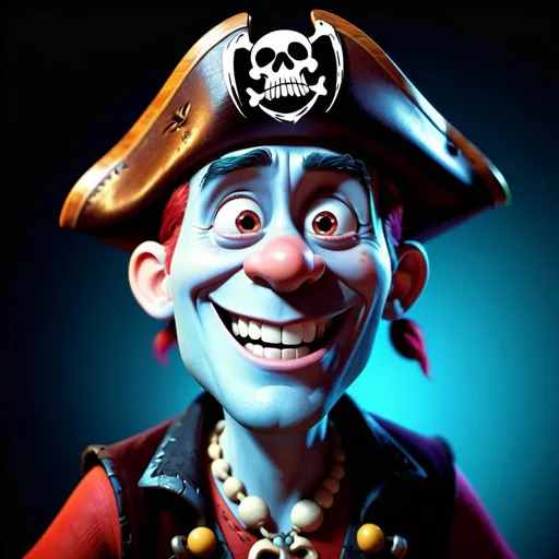 Prompt: Disney pixar character, 3d render style, old pirate evil laugh, cinematic colors
