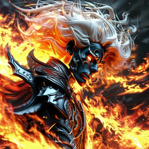 Prompt: A striking fire elemental champion with flowing crimson hair that flickers like flames and piercing amber eyes that glow with an inner fire. His pose is commanding and fierce, exuding an aura of both power and intensity, as if he is the very embodiment of a blazing inferno. Fiery orange and gold highlights illuminate his figure, casting a radiant glow that contrasts with the chaotic brilliance of swirling flames and crackling embers surrounding him. He conjures fire with his outstretched hands, sending forth brilliant fireballs and streams of molten energy that dance and twist in the air, showcasing his mastery over fire magic.


The background features a sleek, dark obsidian surface, isolating him and accentuating the tumultuous energy of the flames, making him the focal point of this dramatic scene. Focus on capturing the intricate textures of the flames, the dynamic details of his fiery attire, and the palpable motion that conveys his immense power and the casting of his unparalleled fire magic. The artwork should be rendered in ultra-high detail and resolution, celebrating the duality of beauty and strength that defines this fire champion. Full arm tattoos of intricate flame designs wrap around his arms, further emphasizing his connection to the elemental forces he commands.



