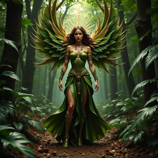 Prompt: hyper realistic otherworldly full bodied shot In a breathtaking tableau, the earth hero stands as a formidable sentinel of justice, her form adorned in deep green and rich brown, embodying nature's power. Her attire, woven from leaves and bark, shimmers with iridescence, reflecting dappled sunlight filtering through the canopy.
Surrounding her is an aura of determination, a vibrant halo of earthy tones that illuminates the shadows cast by towering trees. The forest is alive with movement, the deep greens of foliage contrasting with warm browns, creating a backdrop of resilience and strength.
Her expression is one of fierce resolve, eyes glowing with a spirit committed to protecting the innocent. Every muscle in her poised stance conveys strength, ready to unleash nature's wrath upon those who threaten her realm.
The atmosphere is thick with intensity, each detail rendered in stunning 4K ultra-definition. The air is charged with anticipation as the earth hero stands as a beacon of hope and a guardian of justice, ready to reclaim the balance between nature and its disruptors, inspiring awe and reverence in all who behold her. 