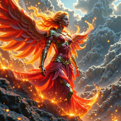 Prompt: In a breathtaking tableau, the fire phoenix female warrior stands as a formidable sentinel of justice, her magnificent wings unfurled in a grand display that captures the very essence of elemental power. Each feather glimmers with vibrant hues of crimson and gold, reflecting a fierce light that seems to pulse with the heartbeat of the blazing sun.


Surrounding her is an aura of vengeance, a shimmering halo of flames that crackles with energy, illuminating the darkness that encroaches from the stormy skies above. The clouds churn ominously, their deep grays and blacks contrasting sharply with the radiant fire that breaks through, casting a surreal glow upon the scene. This interplay of light and shadow creates a captivating visual narrative, evoking a sense of impending reckoning.


The warrior's expression is one of fierce determination, her eyes ablaze with a righteous fire that speaks of unwavering resolve. Every muscle in her poised stance conveys strength and purpose, as if she is ready to unleash the full force of her fiery wrath upon those who have wronged the innocent.


The atmosphere is thick with intensity, each detail rendered in stunning 4K ultra-definition, allowing viewers to immerse themselves in the cinematic grandeur of the moment. The air crackles with anticipation, as the fire phoenix female warrior stands as a beacon of hope and a harbinger of justice, ready to reclaim the balance between light and dark. This is not just a figure of vengeance; she is a symbol of the indomitable spirit that rises from the ashes, inspiring awe and reverence in all who behold her.





