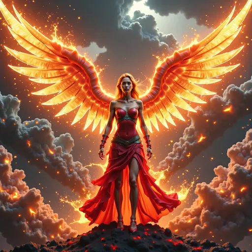 Prompt: In a breathtaking tableau, the fire phoenix female warrior stands as a formidable sentinel of justice, her magnificent wings unfurled in a grand display that captures the very essence of elemental power. Each feather glimmers with vibrant hues of crimson and gold, reflecting a fierce light that seems to pulse with the heartbeat of the blazing sun.


Surrounding her is an aura of vengeance, a shimmering halo of flames that crackles with energy, illuminating the darkness that encroaches from the stormy skies above. The clouds churn ominously, their deep grays and blacks contrasting sharply with the radiant fire that breaks through, casting a surreal glow upon the scene. This interplay of light and shadow creates a captivating visual narrative, evoking a sense of impending reckoning.


The warrior's expression is one of fierce determination, her eyes ablaze with a righteous fire that speaks of unwavering resolve. Every muscle in her poised stance conveys strength and purpose, as if she is ready to unleash the full force of her fiery wrath upon those who have wronged the innocent.


The atmosphere is thick with intensity, each detail rendered in stunning 4K ultra-definition, allowing viewers to immerse themselves in the cinematic grandeur of the moment. The air crackles with anticipation, as the fire phoenix female warrior stands as a beacon of hope and a harbinger of justice, ready to reclaim the balance between light and dark. This is not just a figure of vengeance; she is a symbol of the indomitable spirit that rises from the ashes, inspiring awe and reverence in all who behold her.





