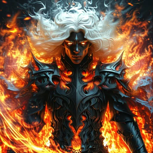 Prompt: A striking fire elemental champion with flowing crimson hair that flickers like flames and piercing amber eyes that glow with an inner fire. His pose is commanding and fierce, exuding an aura of both power and intensity, as if he is the very embodiment of a blazing inferno. Fiery orange and gold highlights illuminate his figure, casting a radiant glow that contrasts with the chaotic brilliance of swirling flames and crackling embers surrounding him. He conjures fire with his outstretched hands, sending forth brilliant fireballs and streams of molten energy that dance and twist in the air, showcasing his mastery over fire magic.


The background features a sleek, dark obsidian surface, isolating him and accentuating the tumultuous energy of the flames, making him the focal point of this dramatic scene. Focus on capturing the intricate textures of the flames, the dynamic details of his fiery attire, and the palpable motion that conveys his immense power and the casting of his unparalleled fire magic. The artwork should be rendered in ultra-high detail and resolution, celebrating the duality of beauty and strength that defines this fire champion. Full arm tattoos of intricate flame designs wrap around his arms, further emphasizing his connection to the elemental forces he commands.



