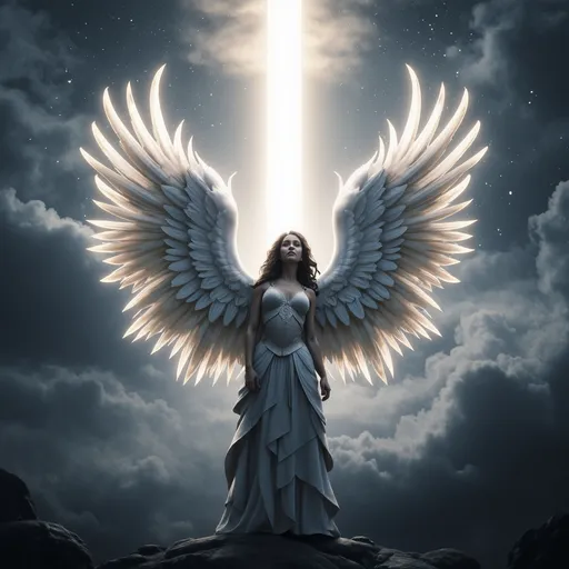 Prompt: n a breathtaking tableau, the avenging angel stands as a formidable sentinel of justice, her majestic wings unfurled in a grand display that captures the very essence of celestial power. Each feather glimmers with ethereal white and silver tones, reflecting a divine light that seems to pulse with the heartbeat of the universe.


Surrounding her is an aura of vengeance, a shimmering halo that crackles with energy, illuminating the darkness that encroaches from the stormy skies above. The clouds churn ominously, their deep grays and blacks contrasting sharply with the radiant light that breaks through, casting a surreal glow upon the scene. This interplay of light and shadow creates a captivating visual narrative, evoking a sense of impending reckoning.


The angel's expression is one of fierce determination, her eyes ablaze with a righteous fire that speaks of unwavering resolve. Every muscle in her poised stance conveys strength and purpose, as if she is ready to unleash the full force of her divine wrath upon those who have wronged the innocent.


The atmosphere is thick with intensity, each detail rendered in stunning 4K ultra-definition, allowing viewers to immerse themselves in the cinematic grandeur of the moment. The air crackles with anticipation, as the avenging angel stands as a beacon of hope and a harbinger of justice, ready to reclaim the balance between light and dark. This is not just a figure of vengeance; she is a symbol of the indomitable spirit that rises against the shadows, inspiring awe and reverence in all who behold her.

