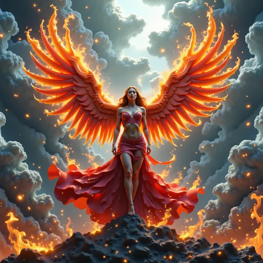 Prompt: In a breathtaking tableau, the fire phoenix female warrior stands as a formidable sentinel of justice, her magnificent wings unfurled in a grand display that captures the very essence of elemental power. Each feather glimmers with vibrant hues of crimson and gold, reflecting a fierce light that seems to pulse with the heartbeat of the blazing sun.


Surrounding her is an aura of vengeance, a shimmering halo of flames that crackles with energy, illuminating the darkness that encroaches from the stormy skies above. The clouds churn ominously, their deep grays and blacks contrasting sharply with the radiant fire that breaks through, casting a surreal glow upon the scene. This interplay of light and shadow creates a captivating visual narrative, evoking a sense of impending reckoning.


The warrior's expression is one of fierce determination, her eyes ablaze with a righteous fire that speaks of unwavering resolve. Every muscle in her poised stance conveys strength and purpose, as if she is ready to unleash the full force of her fiery wrath upon those who have wronged the innocent.


The atmosphere is thick with intensity, each detail rendered in stunning 4K ultra-definition, allowing viewers to immerse themselves in the cinematic grandeur of the moment. The air crackles with anticipation, as the fire phoenix female warrior stands as a beacon of hope and a harbinger of justice, ready to reclaim the balance between light and dark. This is not just a figure of vengeance; she is a symbol of the indomitable spirit that rises from the ashes, inspiring awe and reverence in all who behold her.





