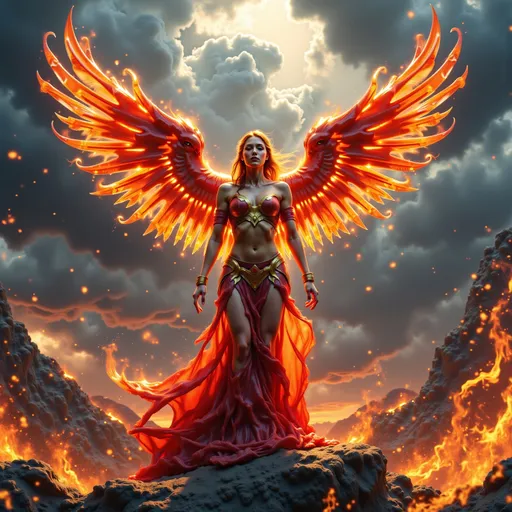 Prompt: In a breathtaking tableau, the fire phoenix female warrior stands as a formidable sentinel of justice, her magnificent wings unfurled in a grand display that captures the very essence of elemental power. Each feather glimmers with vibrant hues of crimson and gold, reflecting a fierce light that seems to pulse with the heartbeat of the blazing sun.


Surrounding her is an aura of vengeance, a shimmering halo of flames that crackles with energy, illuminating the darkness that encroaches from the stormy skies above. The clouds churn ominously, their deep grays and blacks contrasting sharply with the radiant fire that breaks through, casting a surreal glow upon the scene. This interplay of light and shadow creates a captivating visual narrative, evoking a sense of impending reckoning.


The warrior's expression is one of fierce determination, her eyes ablaze with a righteous fire that speaks of unwavering resolve. Every muscle in her poised stance conveys strength and purpose, as if she is ready to unleash the full force of her fiery wrath upon those who have wronged the innocent.


The atmosphere is thick with intensity, each detail rendered in stunning 4K ultra-definition, allowing viewers to immerse themselves in the cinematic grandeur of the moment. The air crackles with anticipation, as the fire phoenix female warrior stands as a beacon of hope and a harbinger of justice, ready to reclaim the balance between light and dark. This is not just a figure of vengeance; she is a symbol of the indomitable spirit that rises from the ashes, inspiring awe and reverence in all who behold her.





