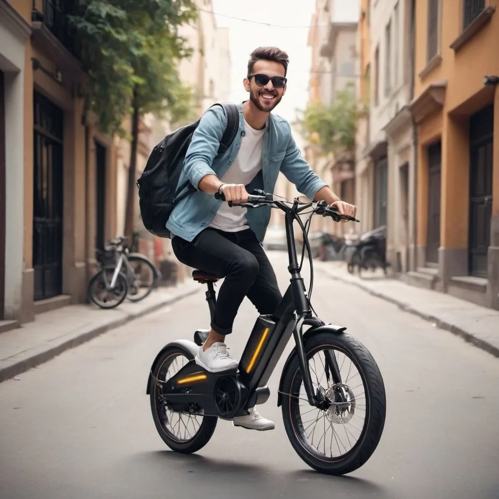 Prompt: guy ride eletric bike