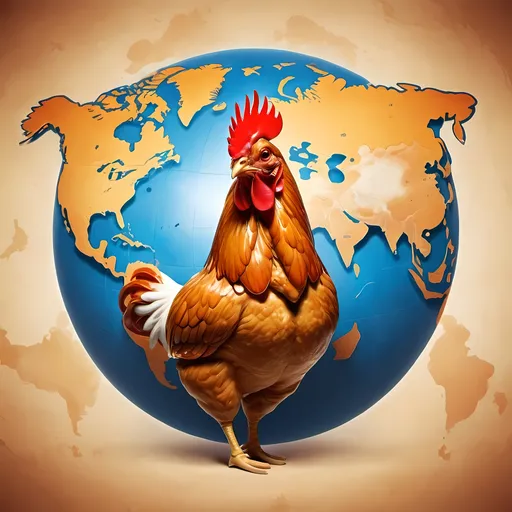 Prompt: Chicken logo on earth map
