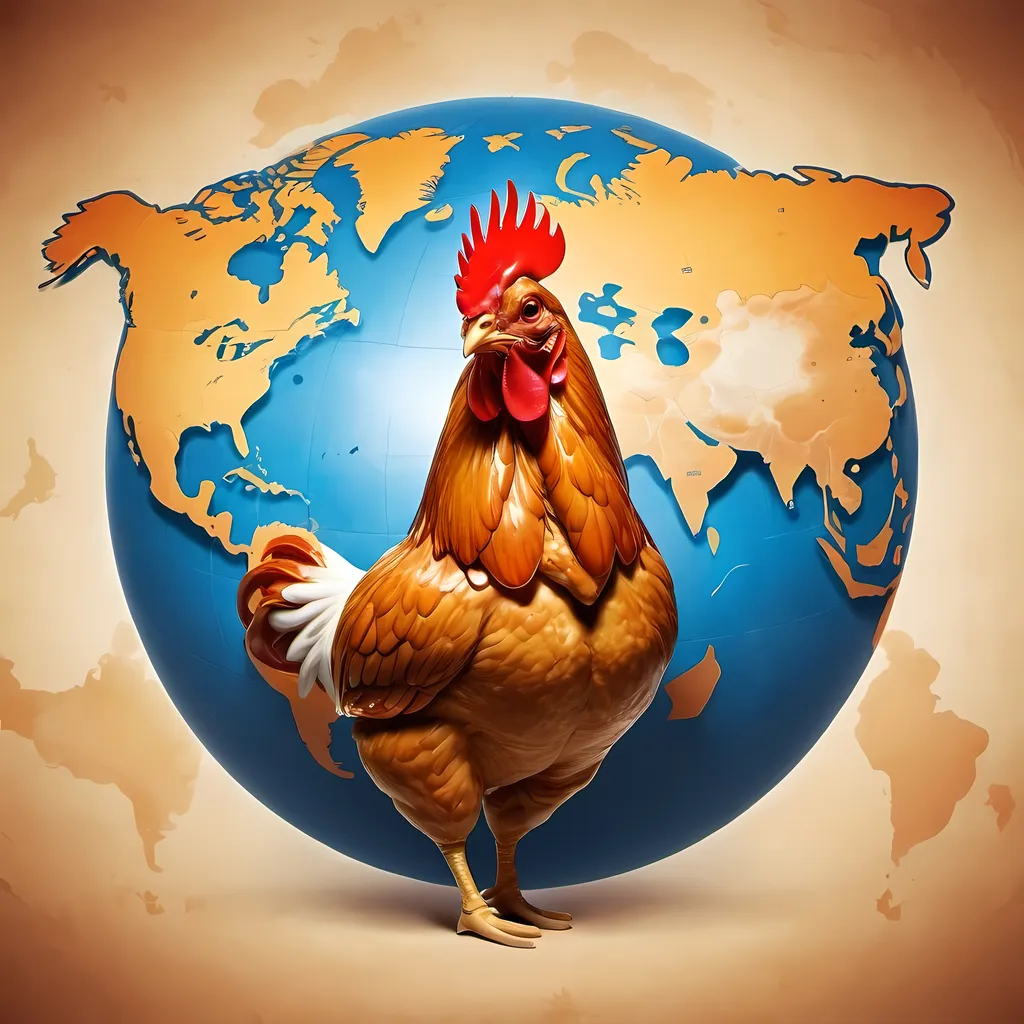 Prompt: Chicken logo on earth map
