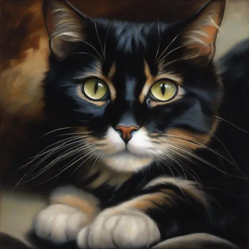 Prompt: /imagine prompt:(Exquisite Detail:1.3), (Photorealistic Painting:1.4), A Mesmerizing Black Cat With Glowing, Entrancing Eyes And Soft, Luxurious Fur, Expertly Depicted Using The Dramatic Chiaroscuro Technique, A Portrayal That Strives For The Pinnacle Of Photorealistic Precision, Ensuring The Highest Quality And Meticulous Attention To Every Detail, Breathtaking Beauty, In The Styles Of Jean Baptiste Monge, Carne Griffiths, Charles Miano, And Seb Mckinnon.::5 --v 5 --ar 16:9