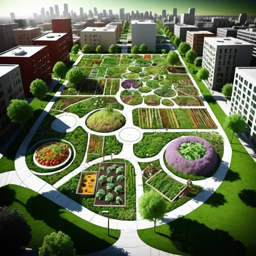 Prompt: Food forest, urban, plan, surreal 