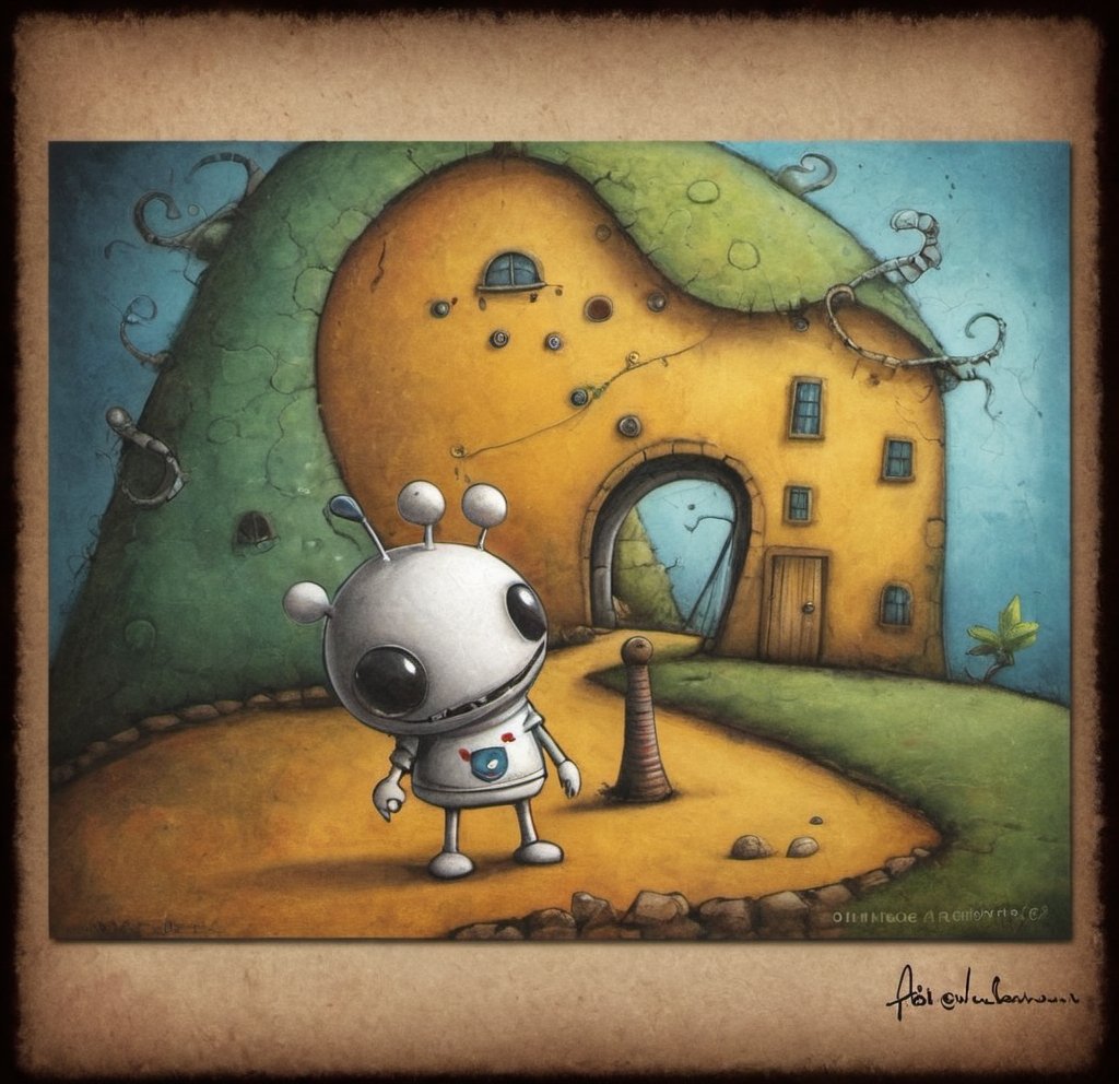 Prompt: create a character mimicing fabio napoleoni's art.