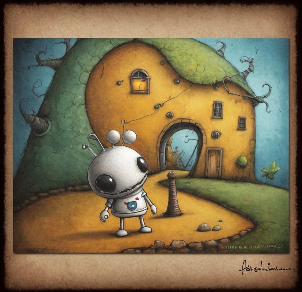 Prompt: create a character mimicing fabio napoleoni's art.