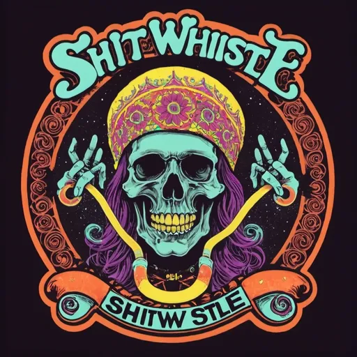 Prompt: a really groovy band logo for a band called SHIT WHISTLE