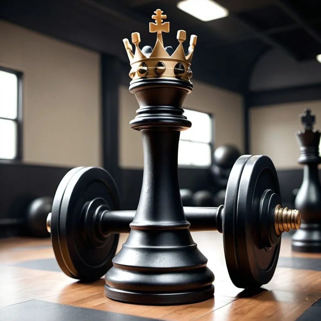 Prompt: a realistic king chess piece lifting weights inside a gym 