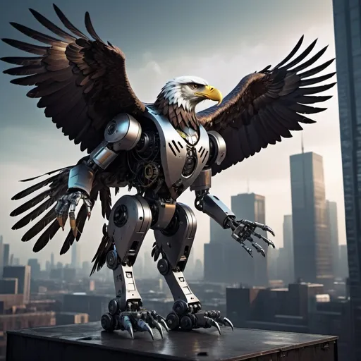 Prompt: Robot taking an eagle