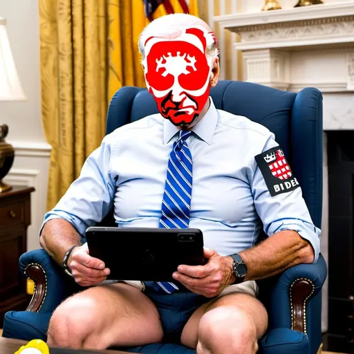 Prompt: Joe Biden playing clash of clans while wearing a diaper