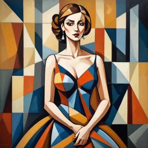 Prompt: Lady in a gown in the style of Cubism