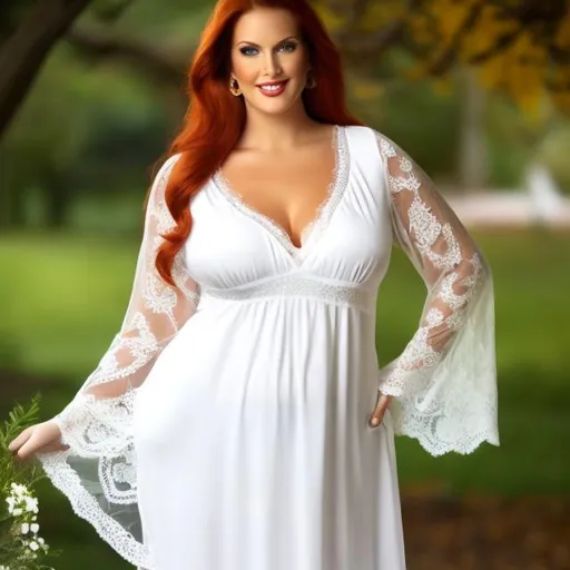 Prompt: mature, white, plus size, beautiful, redhead, southern, nightie
