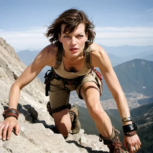 Prompt: milla jovovich mountain climber