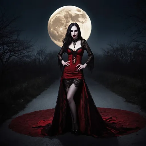 Prompt: lesbian vampires, lace, full moon, blood