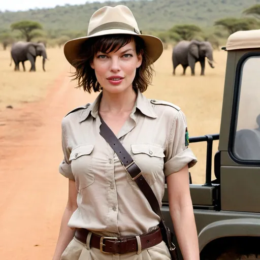 Prompt: milla jovovich on safari