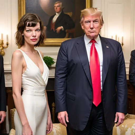 Prompt: milla jovovich with donald trump, secret meeting