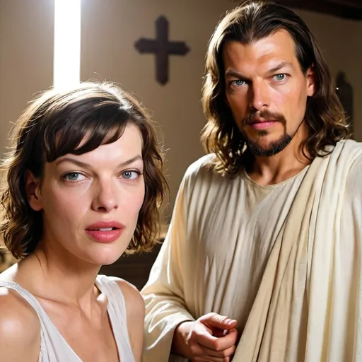 Prompt: milla jovovich meets Jesus Christ