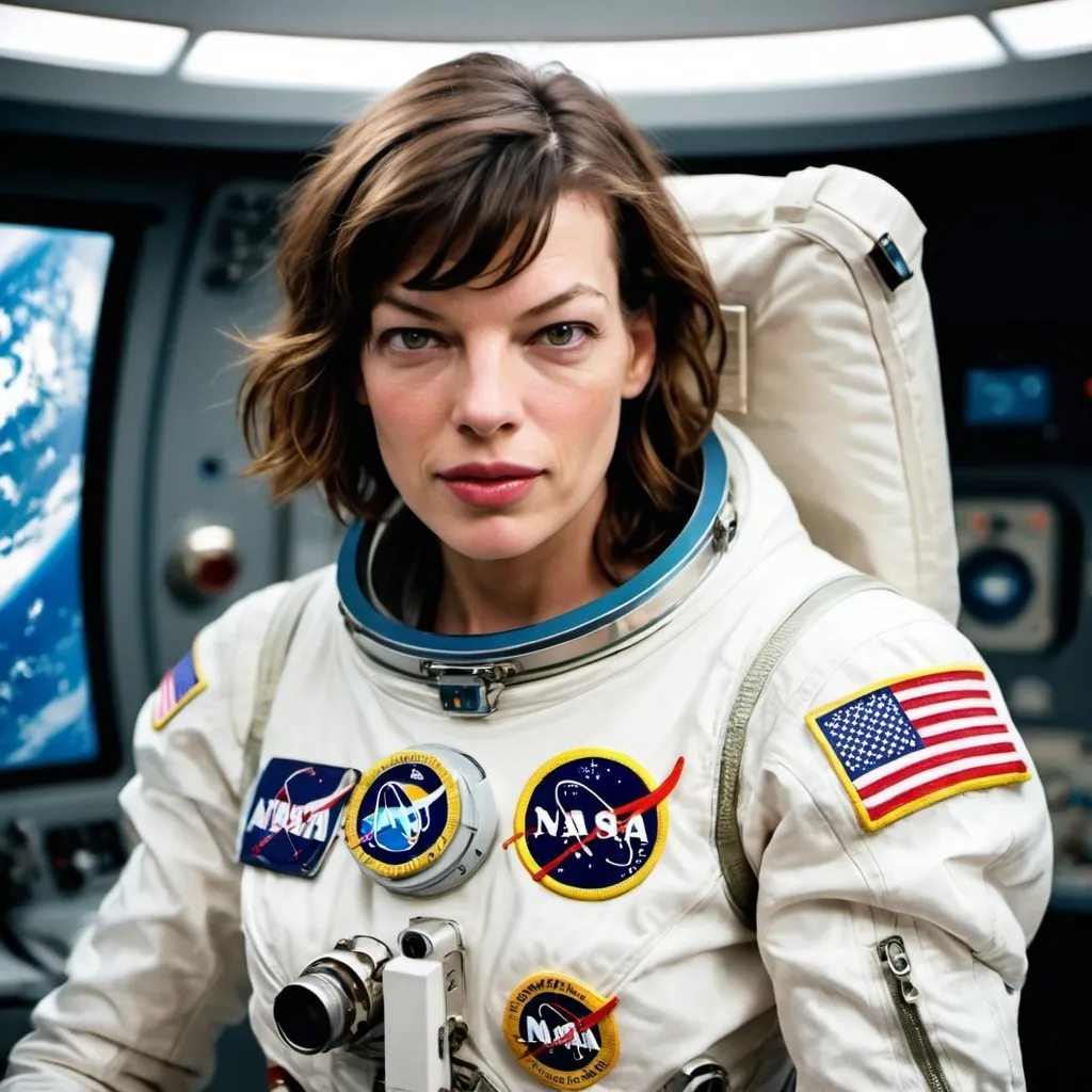 Prompt: Milla Jovovich as astronaut