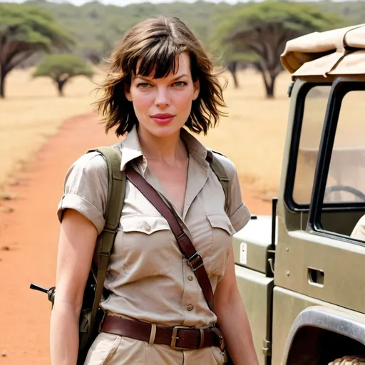 Prompt: milla jovovich on safari