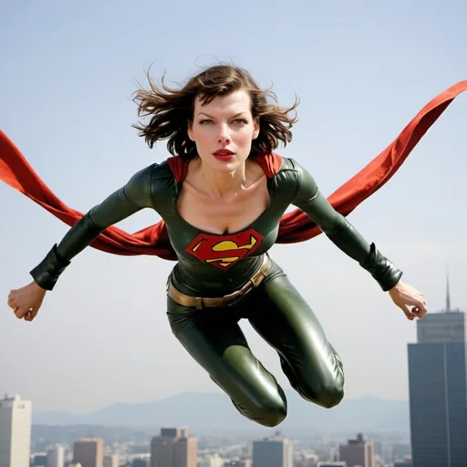 Prompt: milla jovovich superhero flying