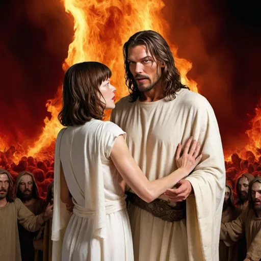 Prompt: Jesus Christ meets Milla Jovovich in Hell