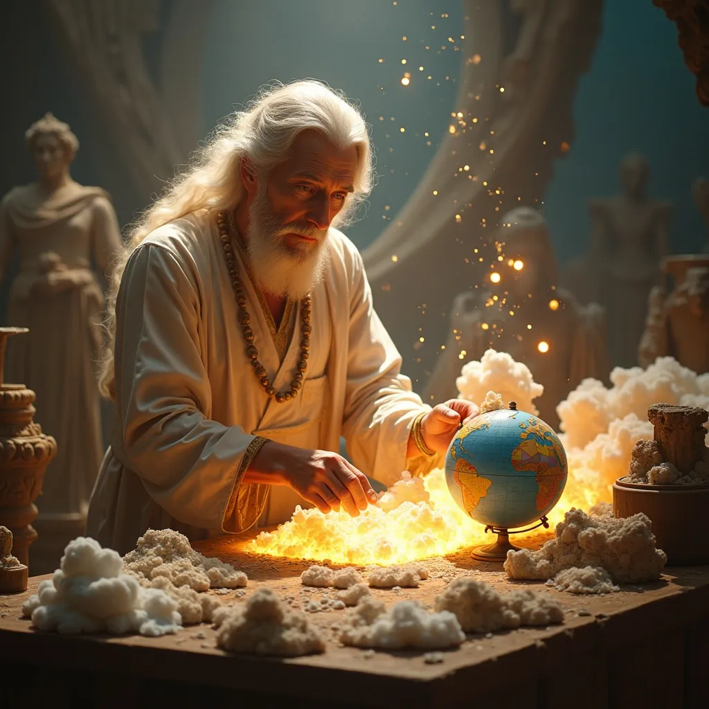 Prompt: @yCSsw5zZPYDPtYYwSJNW is God. He is in his workshop creating the Earth.