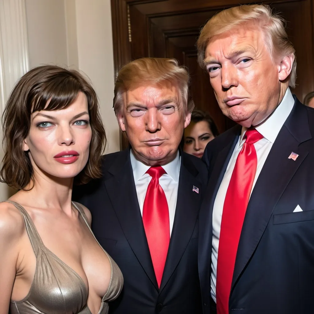 Prompt: donald trump meets milla jovovich