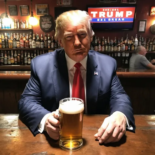 Prompt: Donald Trump has beer with Jesus christ in dive bar