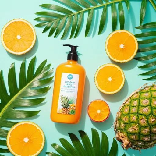 Prompt: Summery product shot background, realistic style, vibrant colors, natural lighting, high quality, detailed textures, lush greenery, bright sunlight, refreshing tropical vibe, beach setting, clear blue sky, product display area, professional photography, warm tones, coastal theme, realistic flora and fauna, sunny ambiance