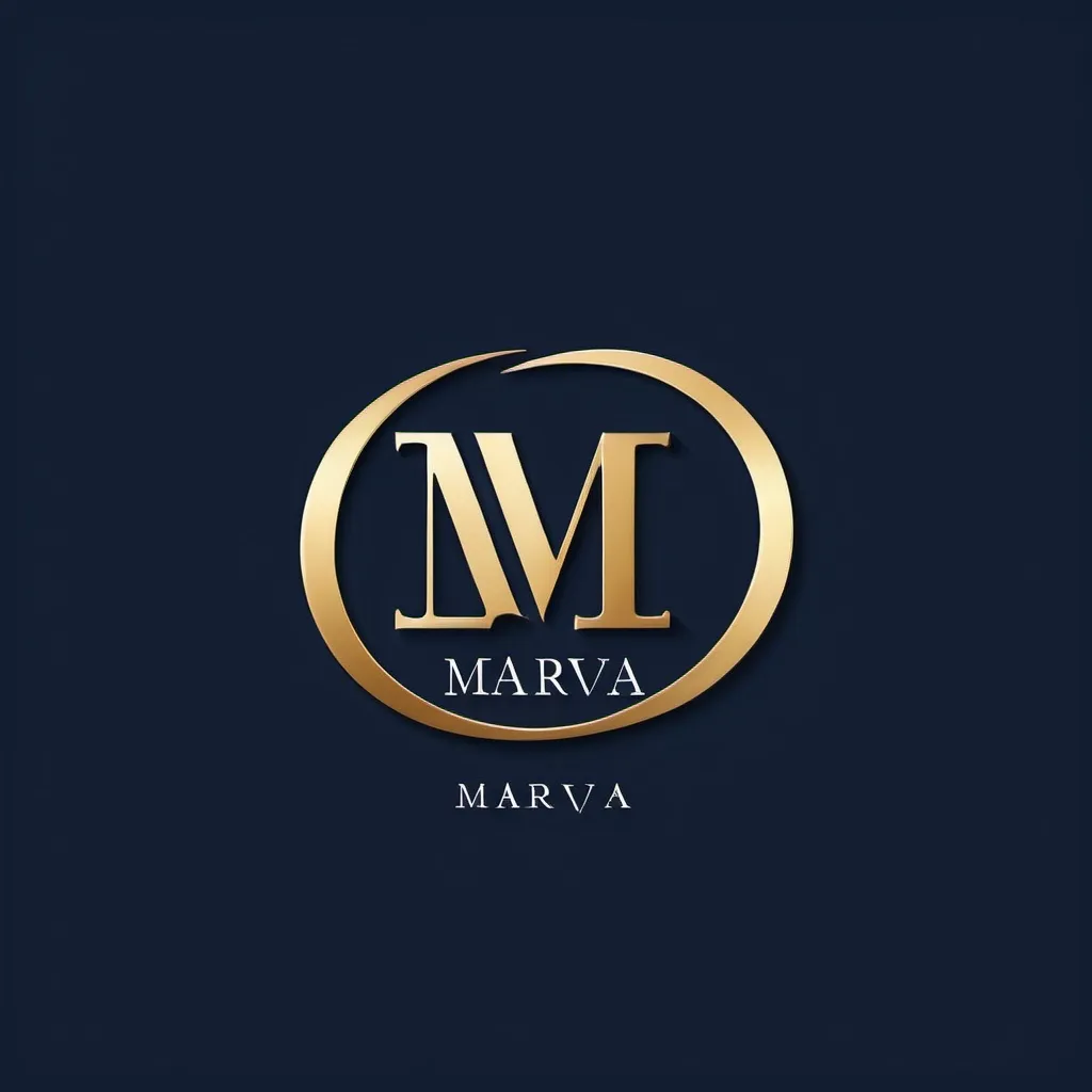 Prompt: A law firm logo for "Marva". Deep navy blue font with gold accents.